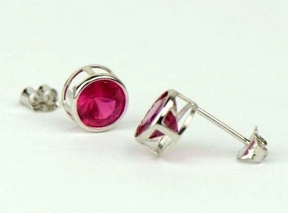 14K Round Bezel Set 5mm White Gold Birthstone Earrings