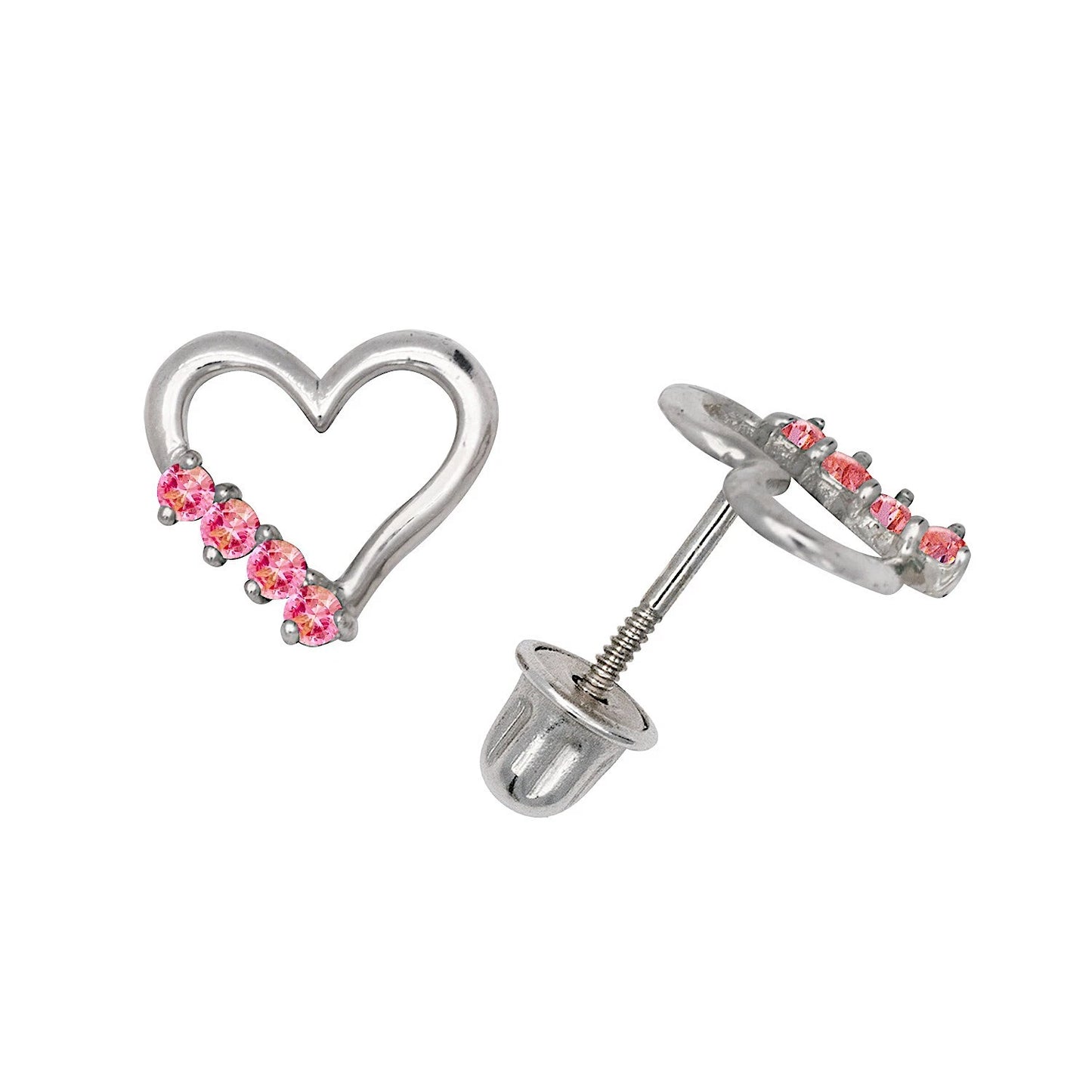 14K Yellow & White Gold Elegant Heart Shaped CZ Stud Earrings for Women