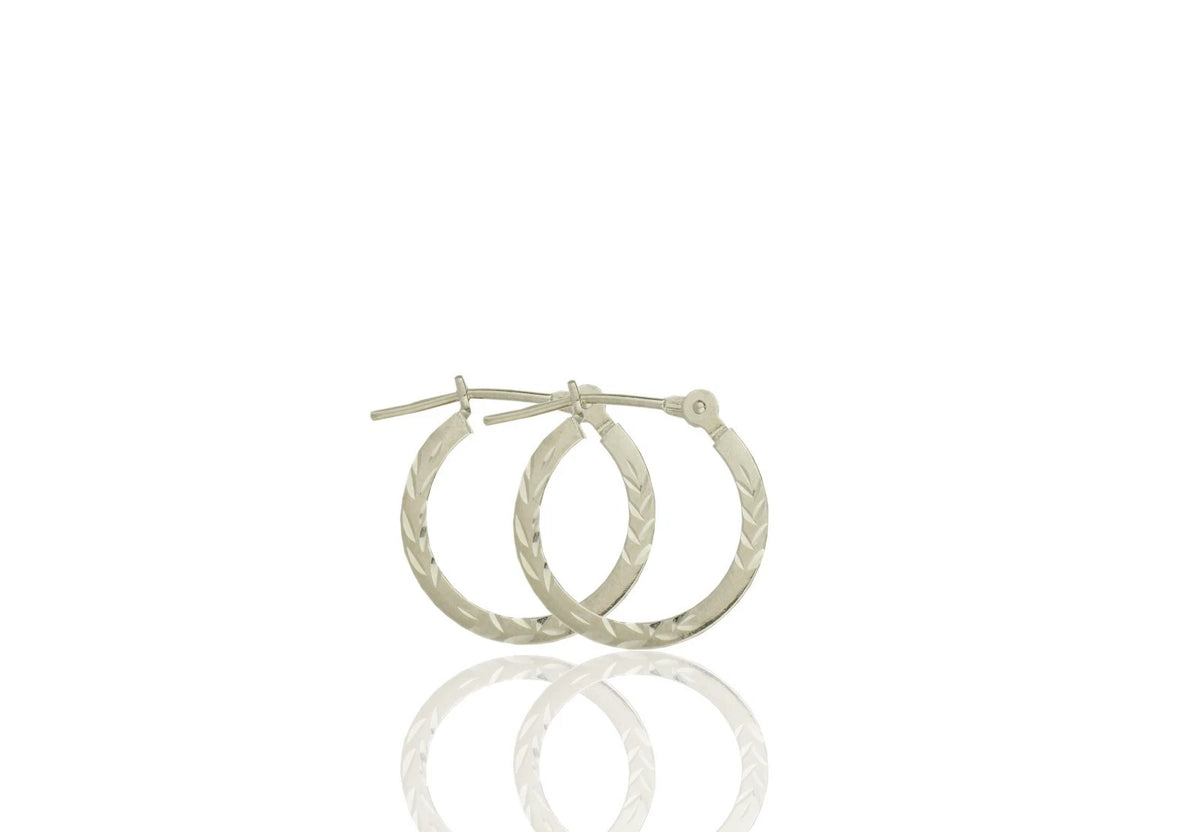 14k Yellow or White Gold Diamond Cut Square Hoop Earrings