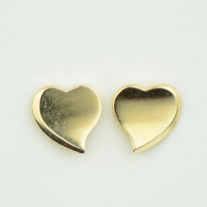 14K Solid White Yellow Gold Heart Shape Stud Earrings