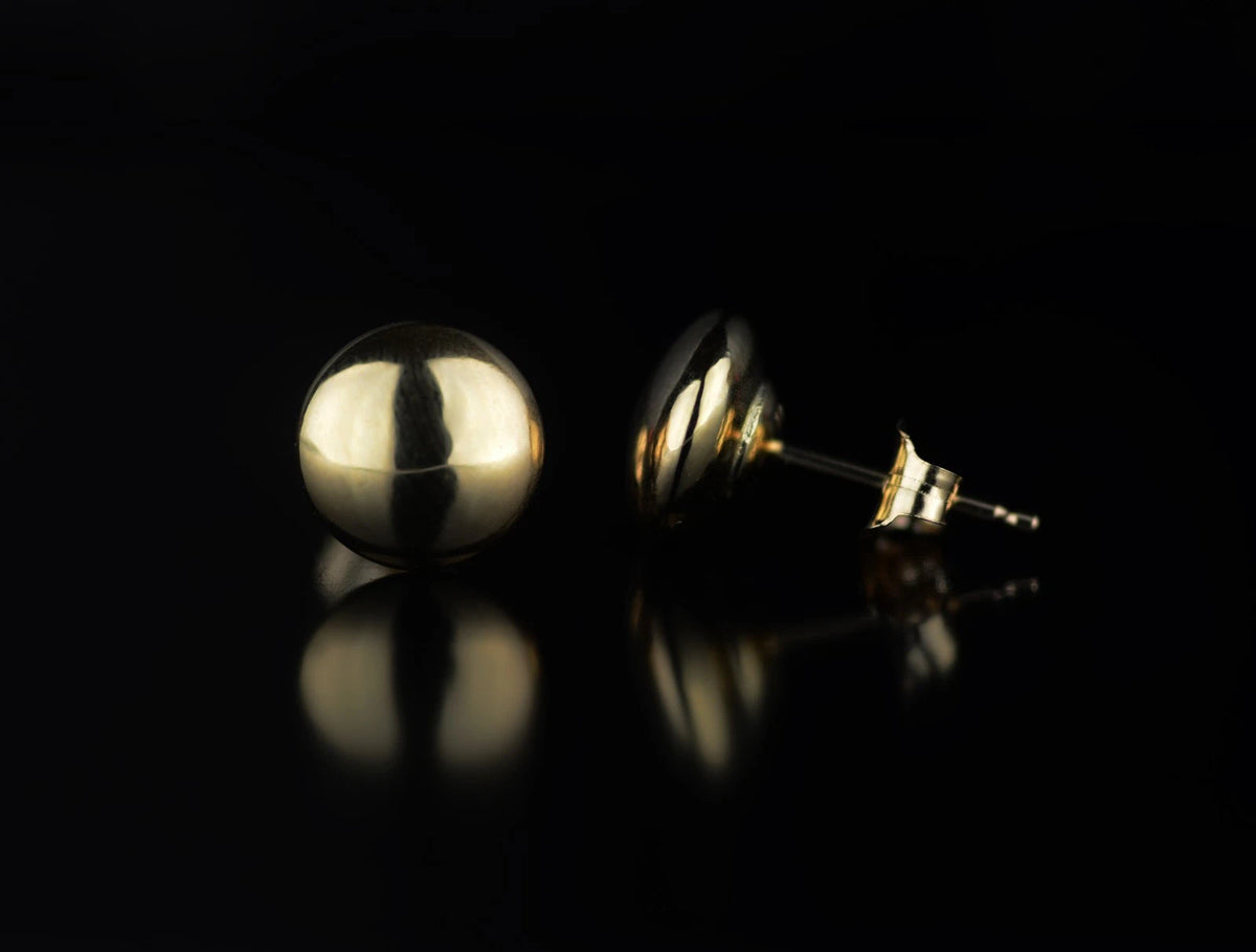 14k Yellow Gold Flat Ball Stud Earrings