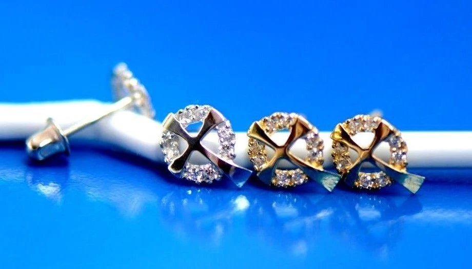 14K White or Yellow Gold Cross CZ Stud Earrings