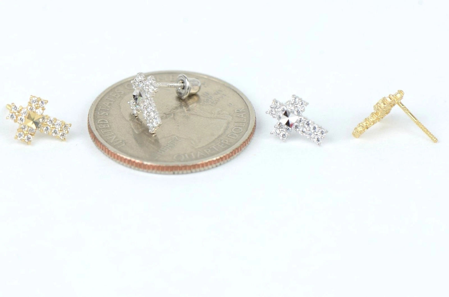 14K Yellow or White Gold CZ Cross Earring