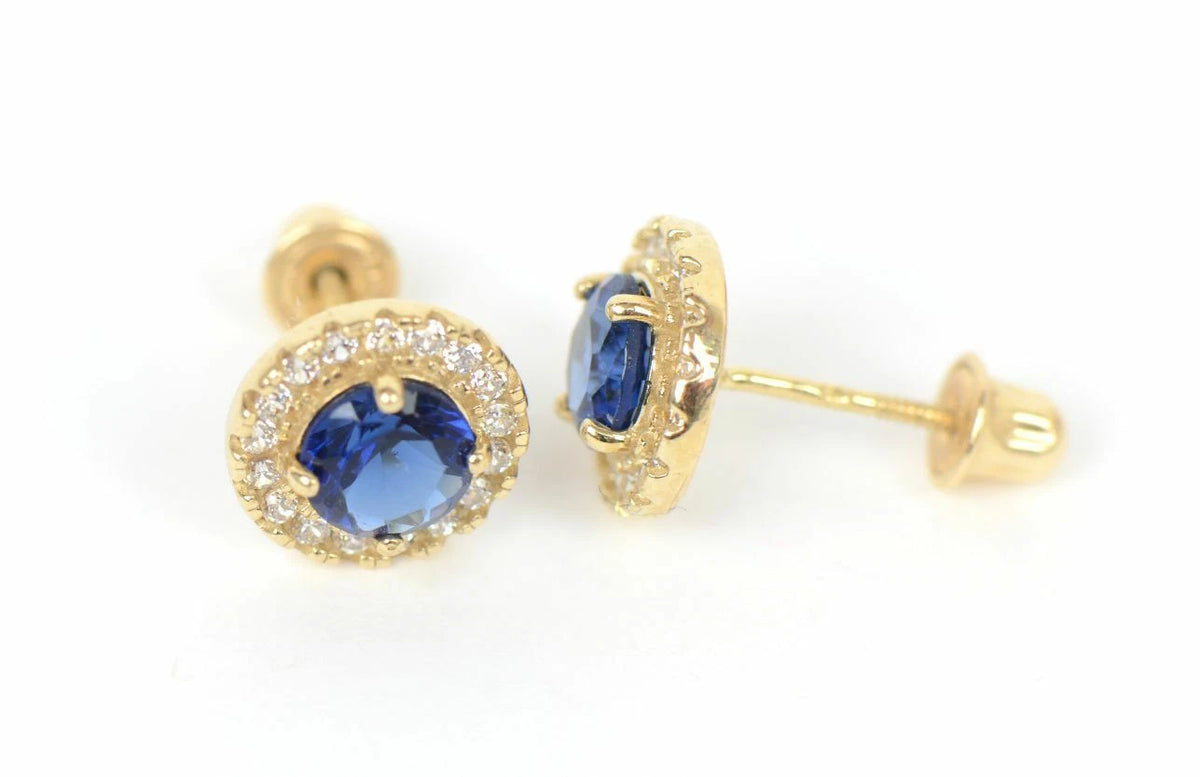 14K Yellow Gold Halo Stud Screw Back Earrings