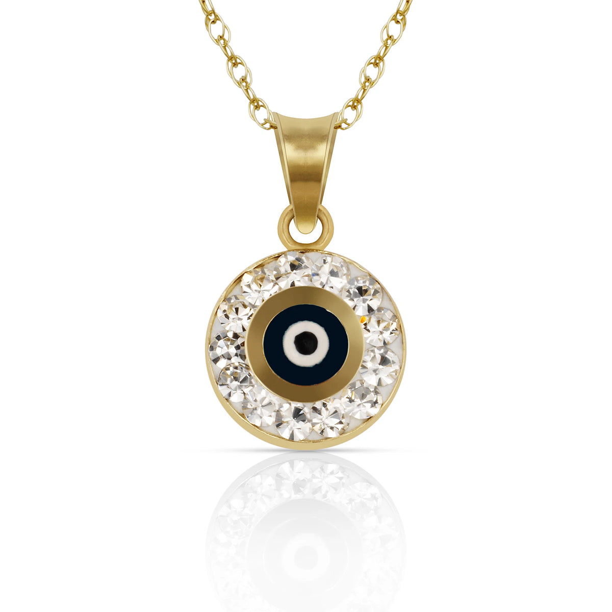 14k Yellow or White Gold CZ Round Shape Evil Eye Pendants