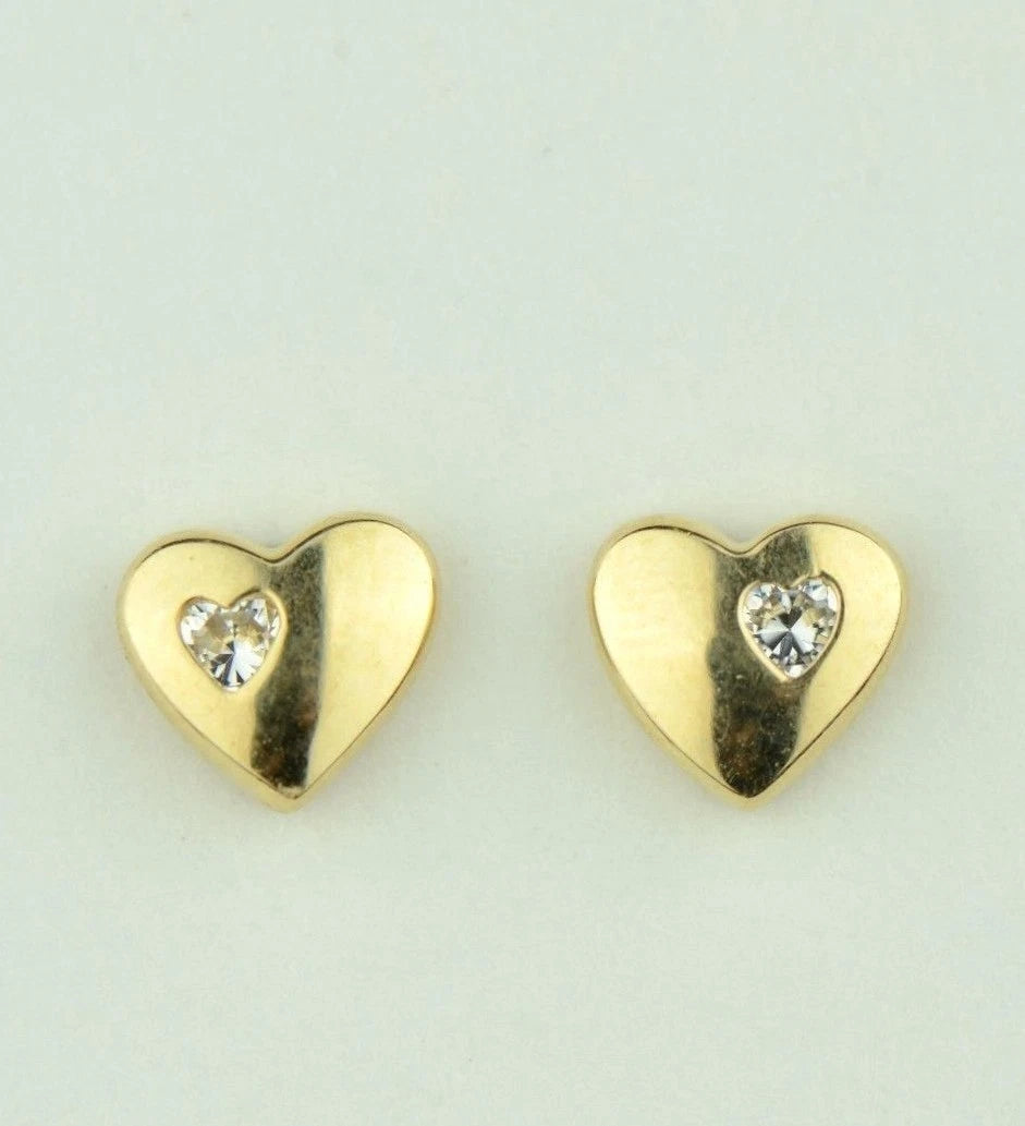 14K White or Yellow Gold Heart One Side Stone Shape CZ Stud Earrings