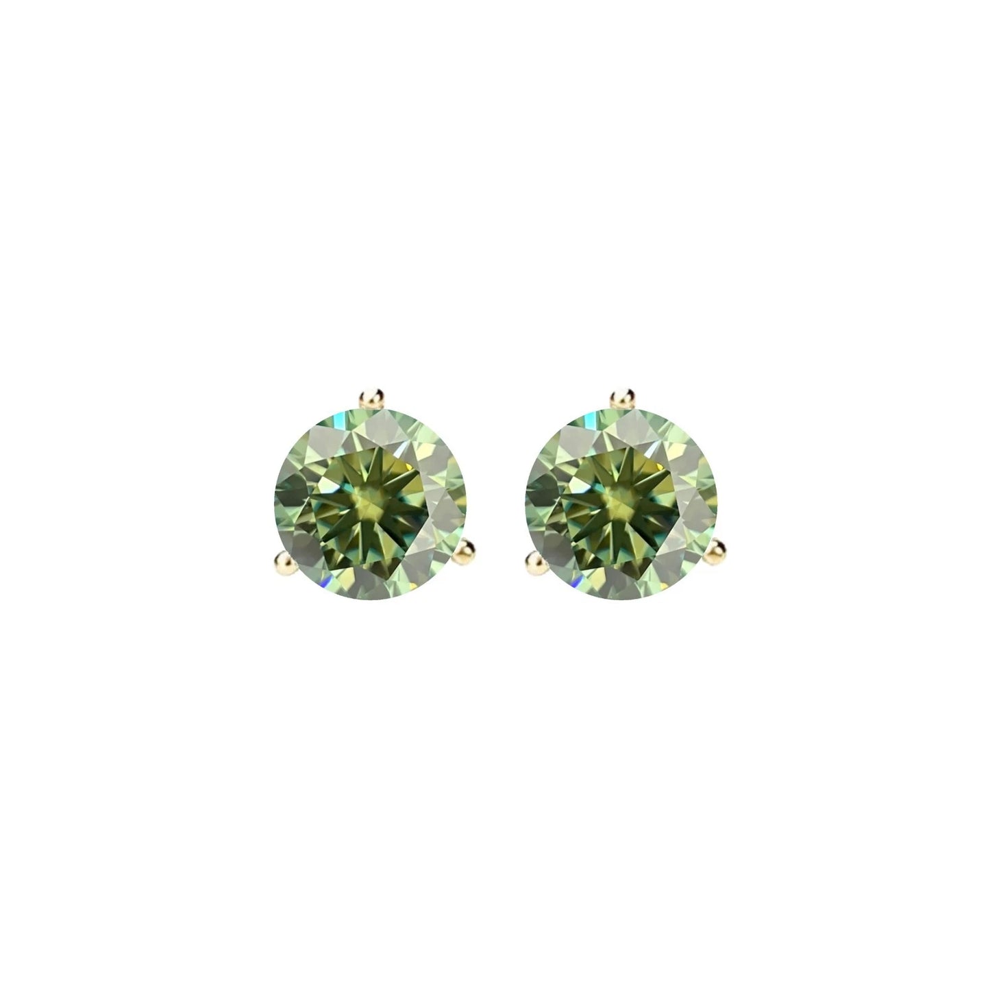 14KGold GRACertifiedD-VVS1 Green Moissanite Martini Push Back Stud Earrings
