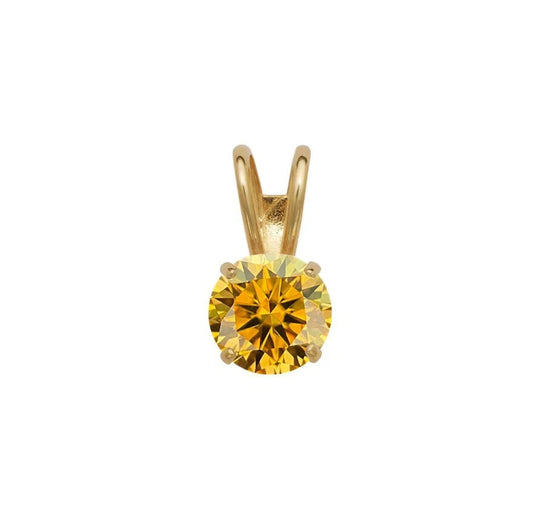14K GRA Certified D-VVS1 Round Gold Yellow Moissanite Pendant