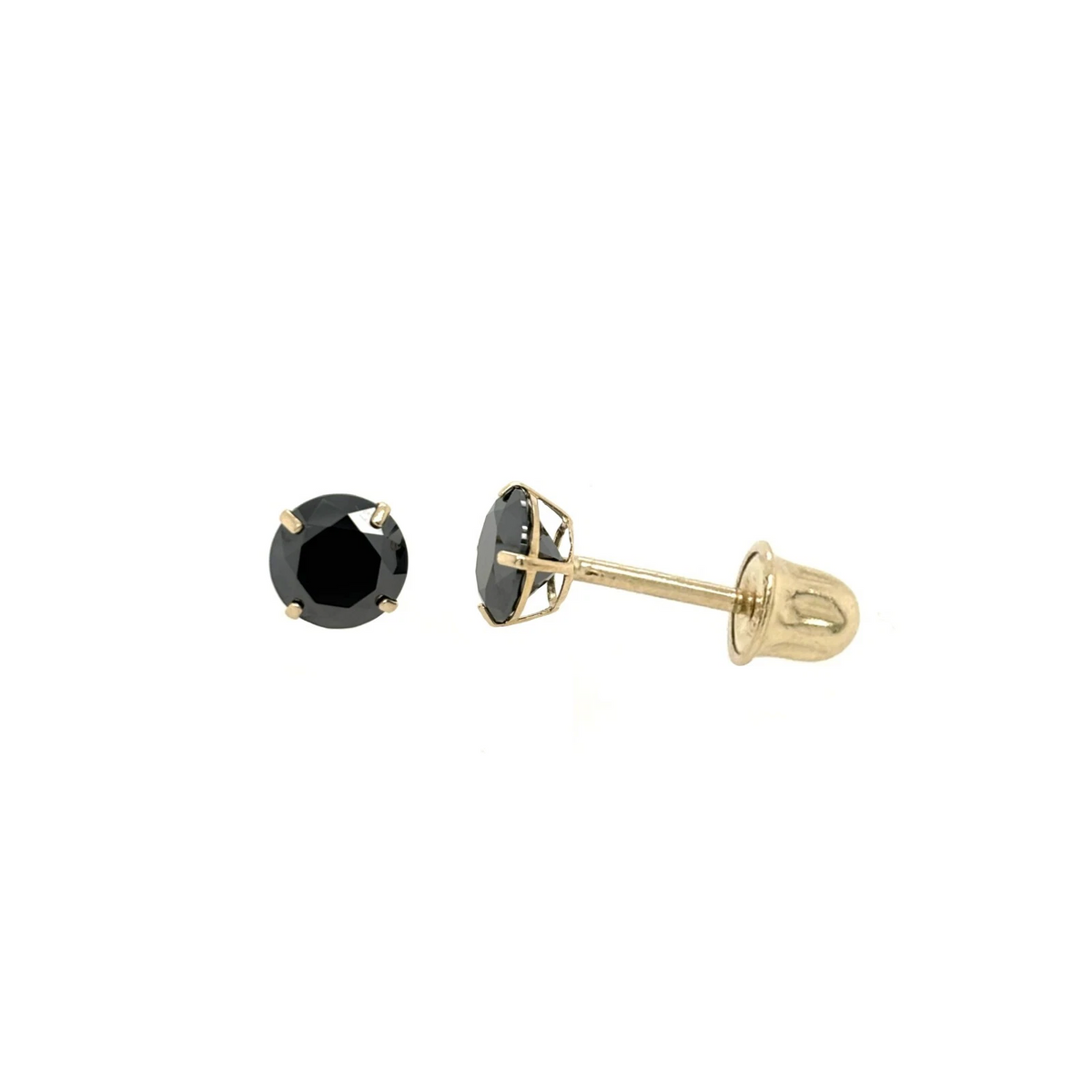 Gold 14K GRA Certified D-VVS1 Round Black Moissanite Screw Back Studs Earrings