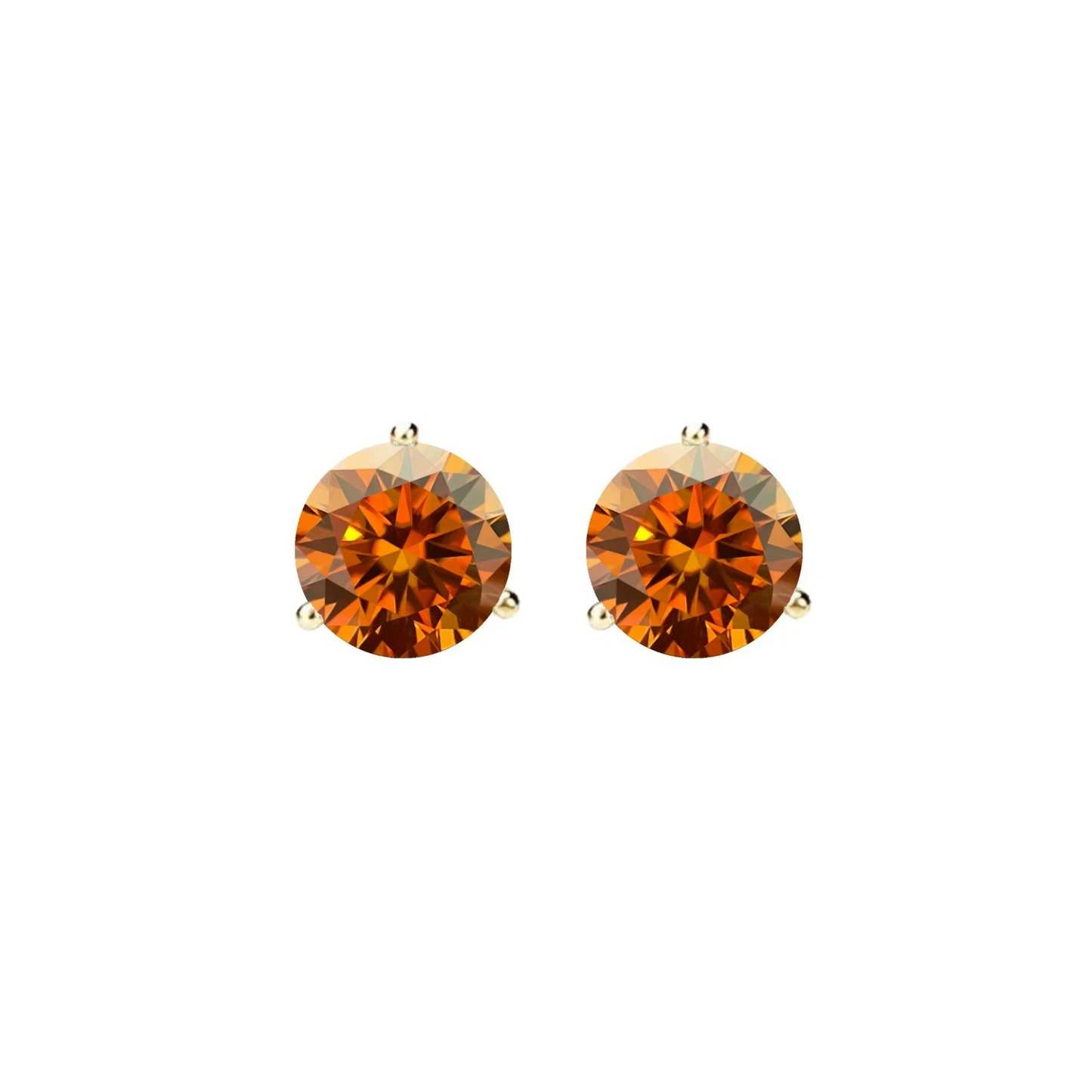 14K Gold GRA CertifiedD-VVS1 Orange Moissanite Screw Back Stud Earrings