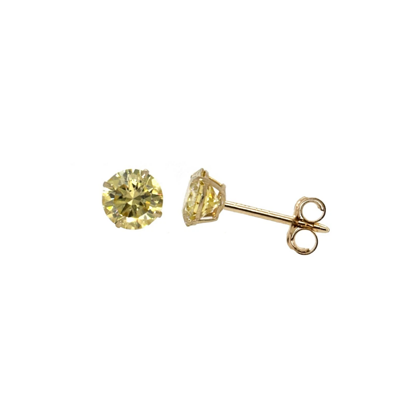 14K Gold GRA Certified D-VVS1 Lemon Yellow Moissanite Push Back Studs Earrings