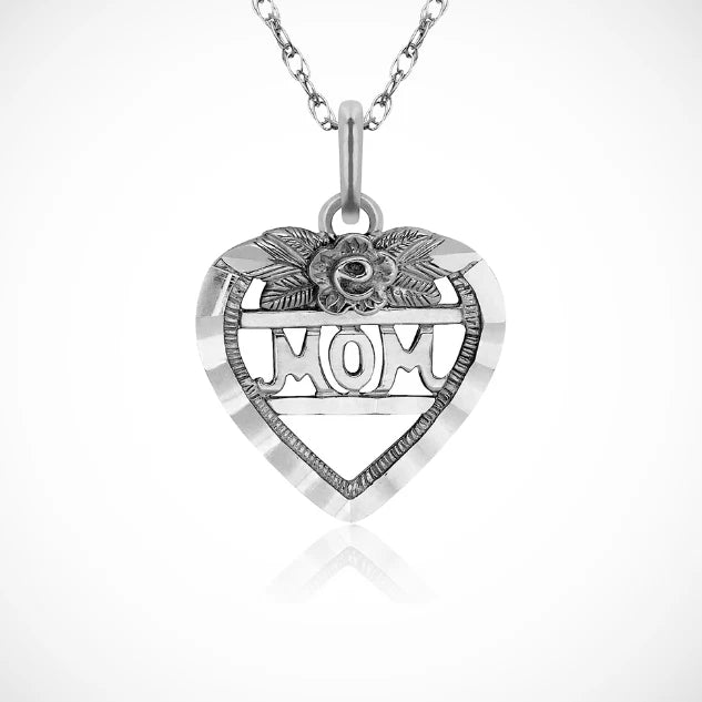 14K Yellow & White Gold Fancy Mothers Day Heart Pendant For Women