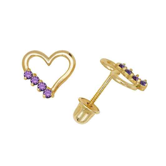 14K Yellow & White Gold Elegant Heart Shaped CZ Stud Earrings for Women