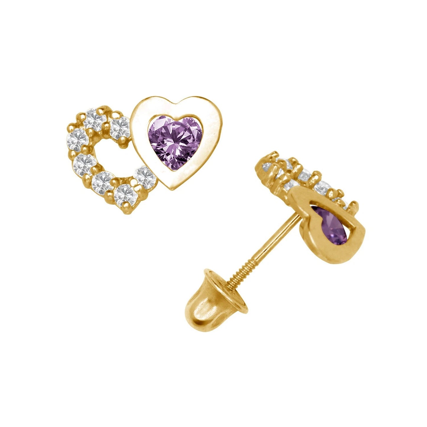 14K Yellow & White Gold Classic CZ Heart Shaped Stud Earrings for Women