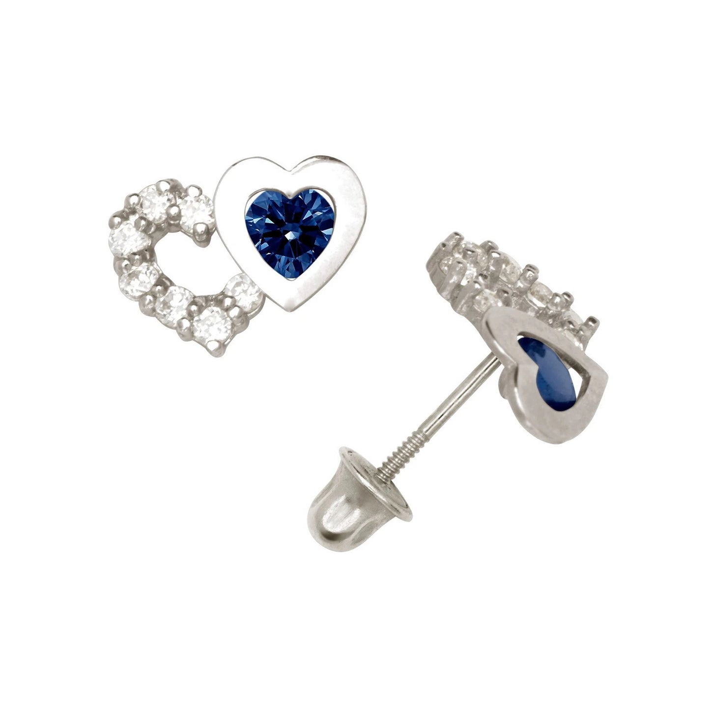 14K Yellow & White Gold Classic CZ Heart Shaped Stud Earrings for Women