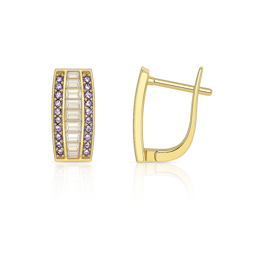 14k Yellow Gold CZ Beautiful Leverback Earrings for Women