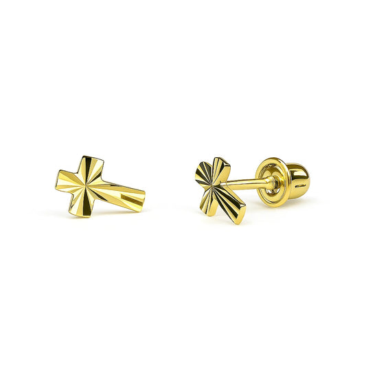 14K Yellow Gold Beautiful Cross Earrings for Women