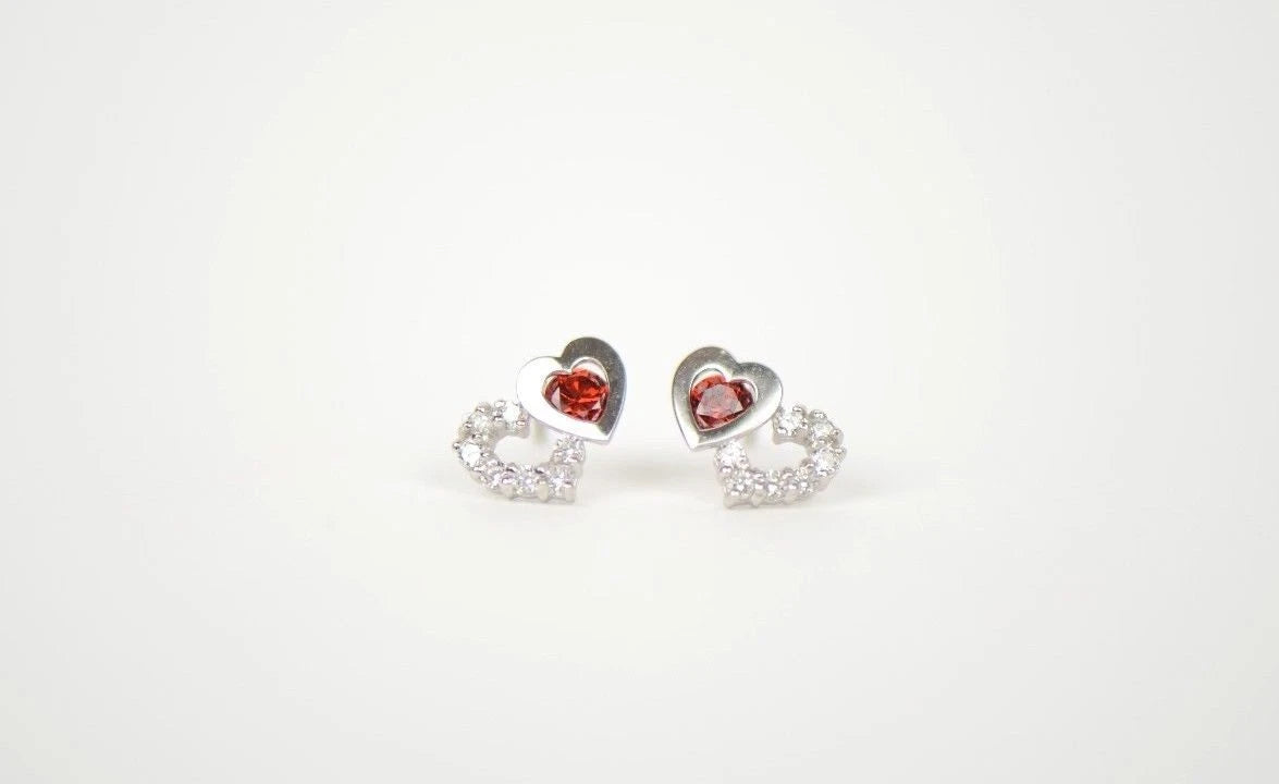 14K White Gold Double Heart Earrings