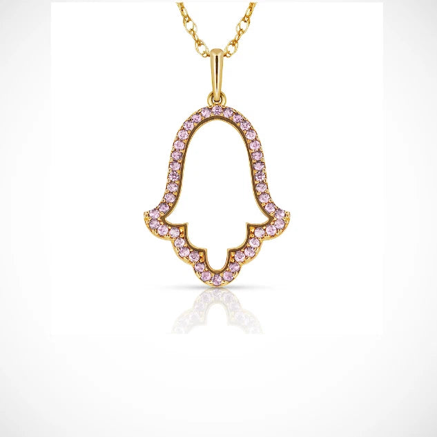 Hamsa Hand Evil Eye Charm Pendant For Women Simulated CZ Crystal 14k Yellow Gold