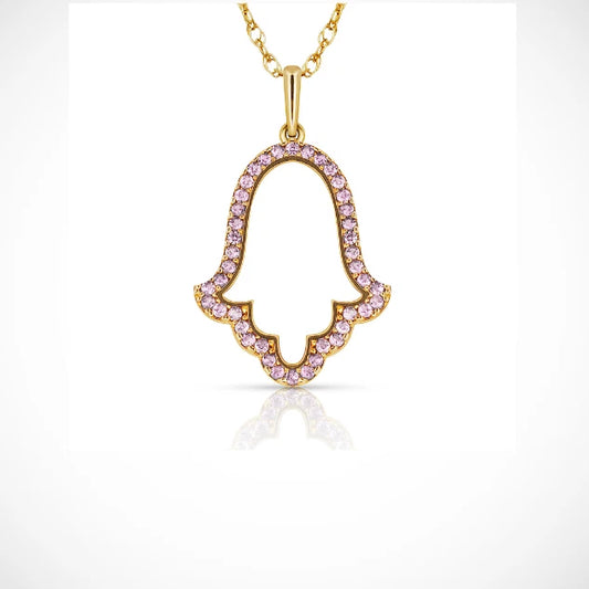 Hamsa Hand Evil Eye Charm Pendant For Women Simulated CZ Crystal 14k Yellow Gold