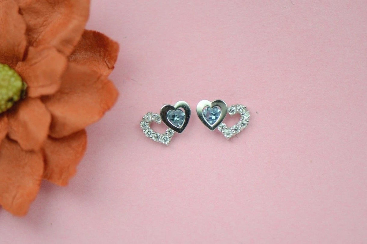 14K White Gold Double Heart Earrings