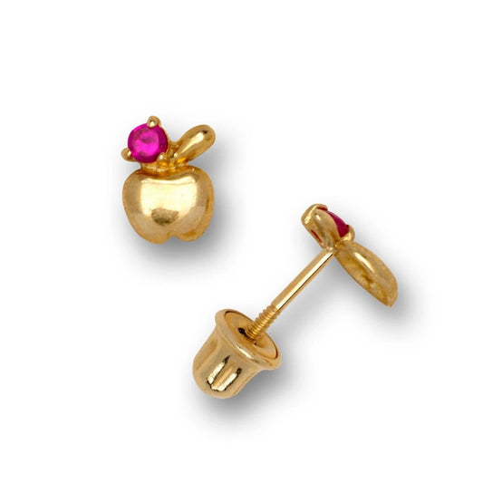 14K Yellow Gold Small Tiny Apple Shaped Pretty Studs Earrings for Girl