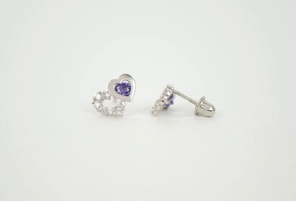 14K White Gold Double Heart Earrings