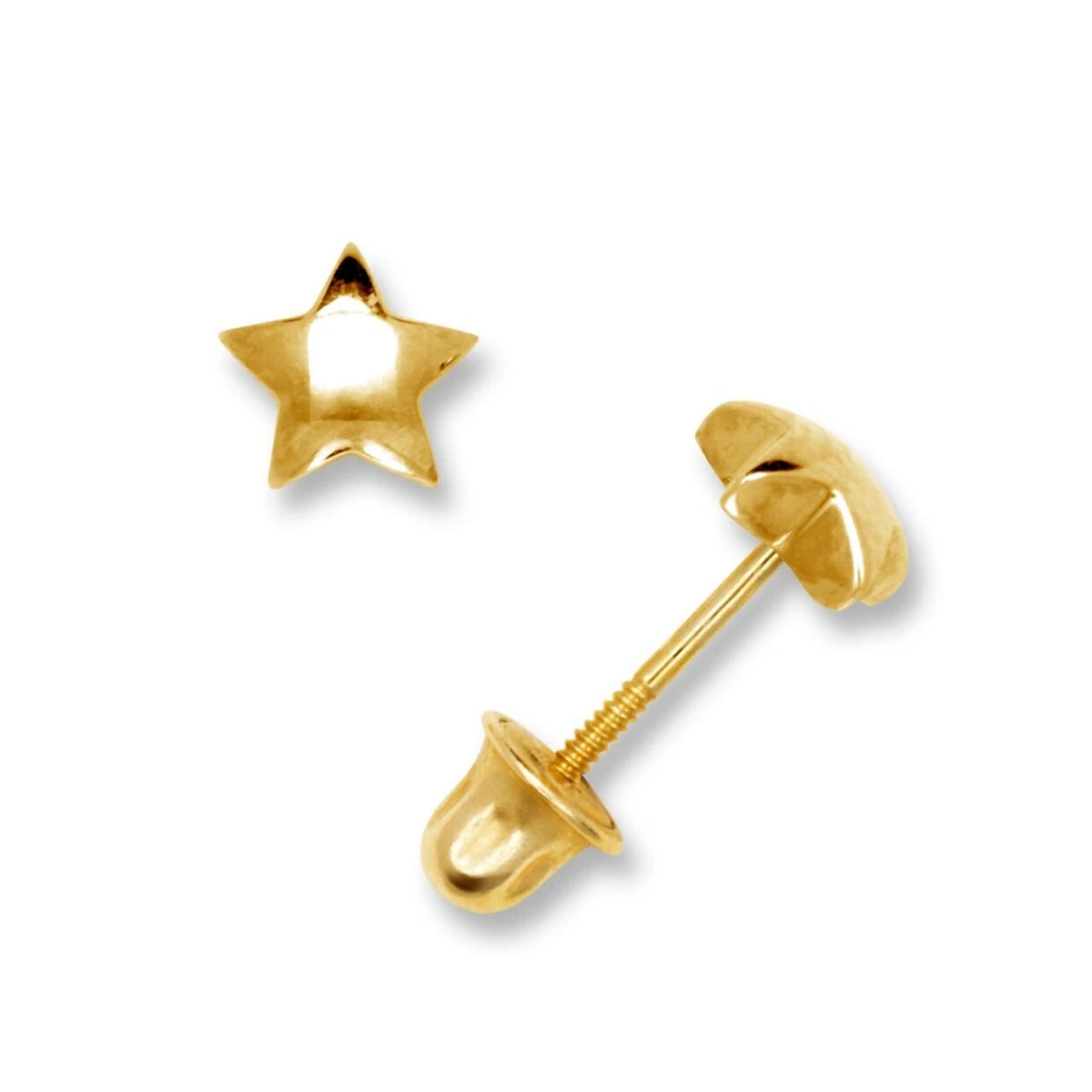 14K Yellow Gold Small Star Shape Screw Back Stud Earrings for Girls