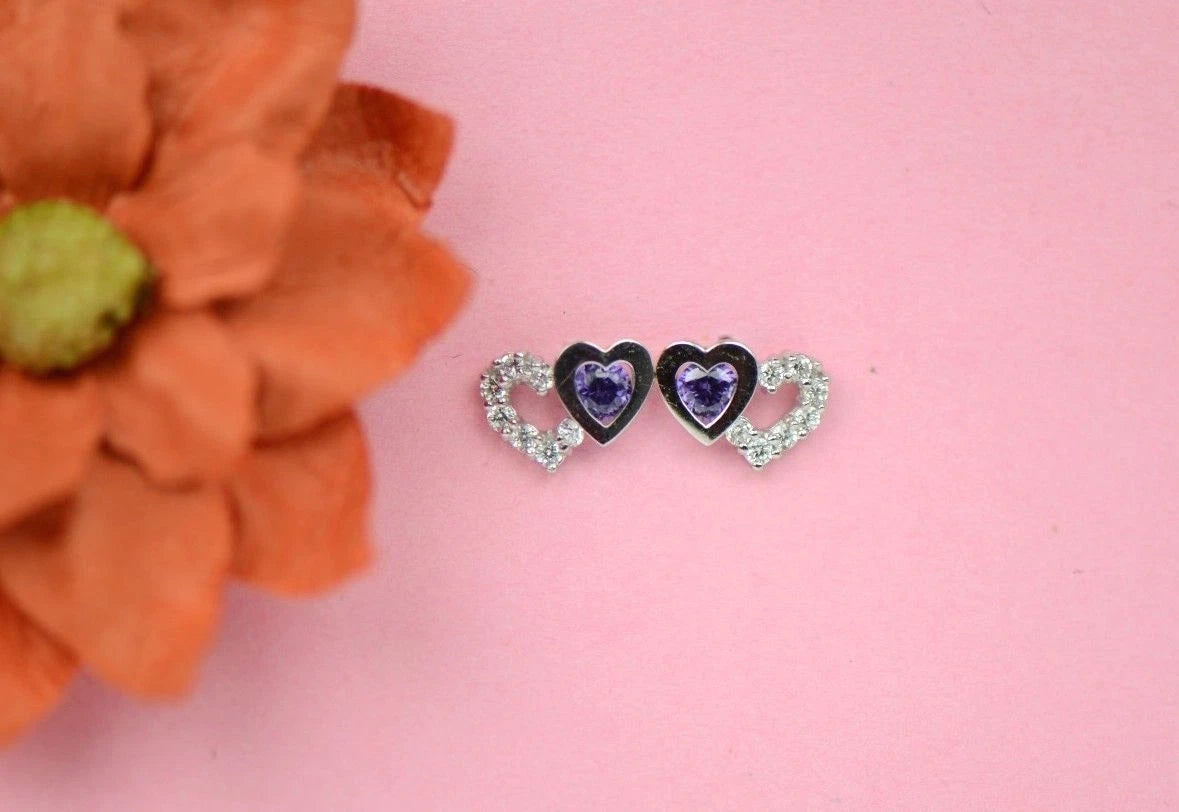 14K White Gold Double Heart Earrings