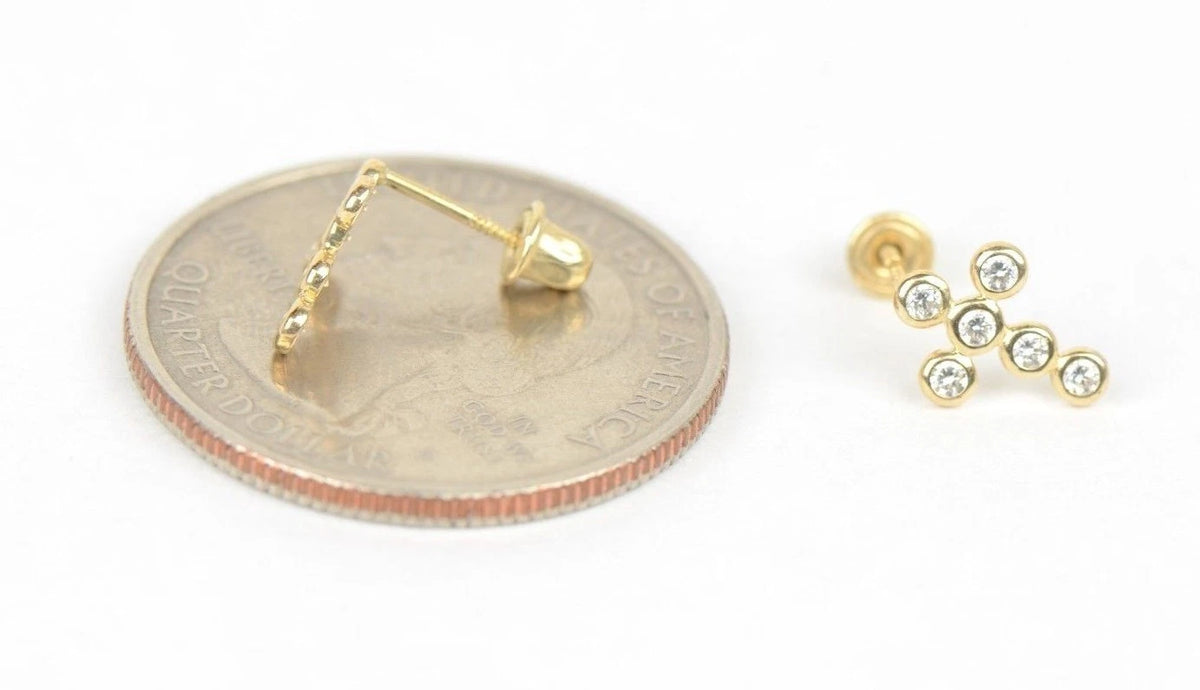 14K Cubic Zirconia CZ Cross Earrings
