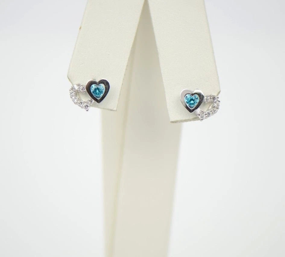 14K White Gold Double Heart Earrings