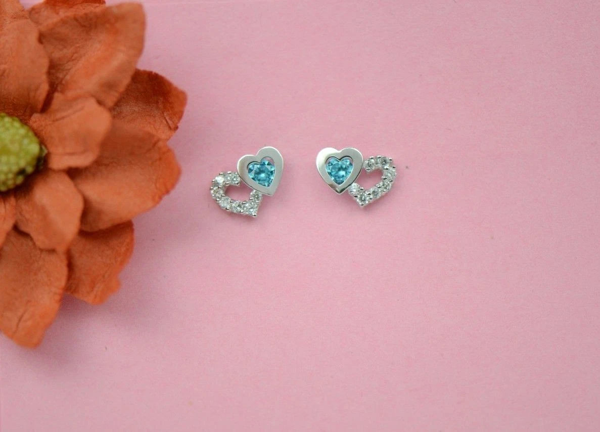 14K White Gold Double Heart Earrings