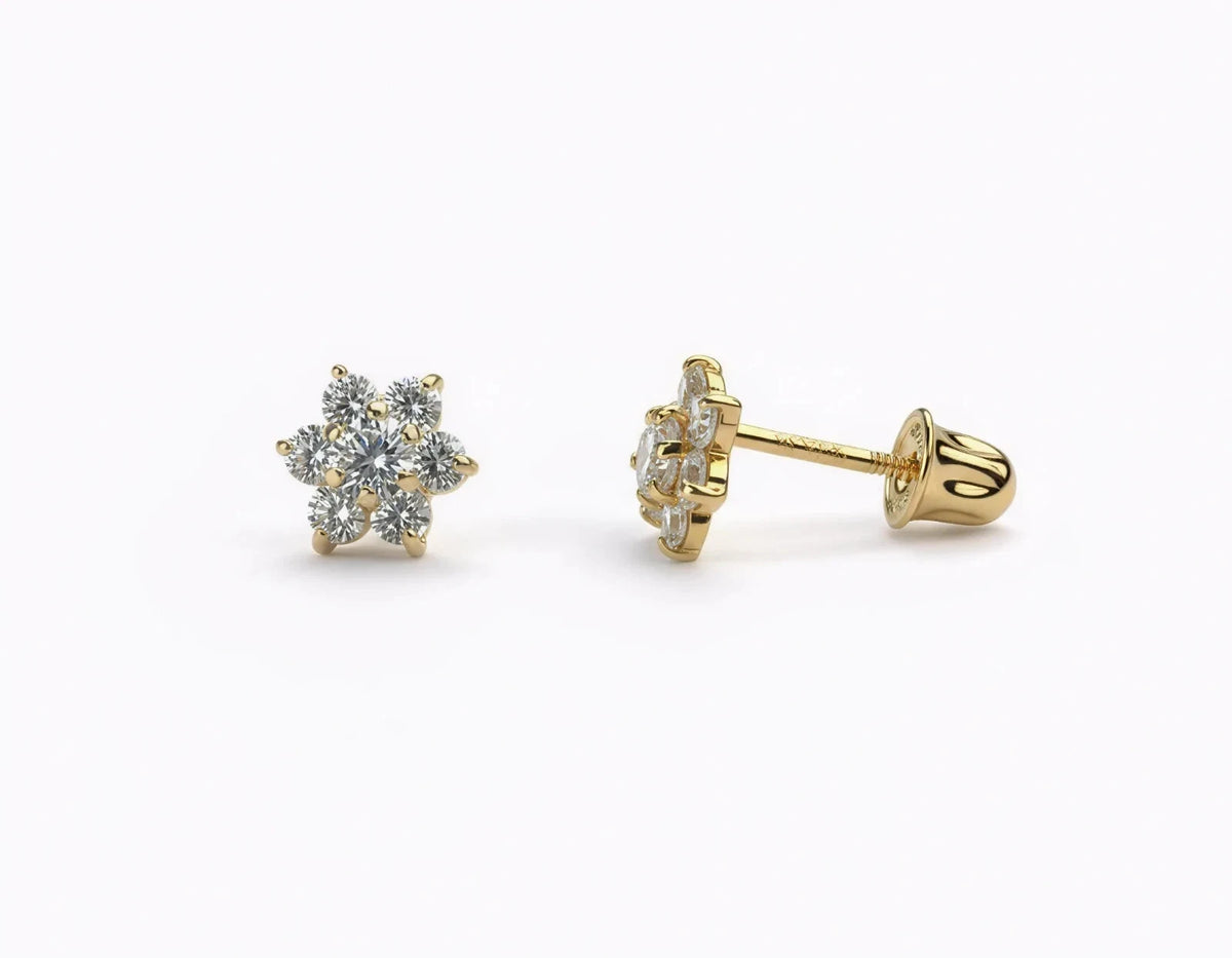 14k Yellow Gold Beautiful Flower Shaped Earrings for Women