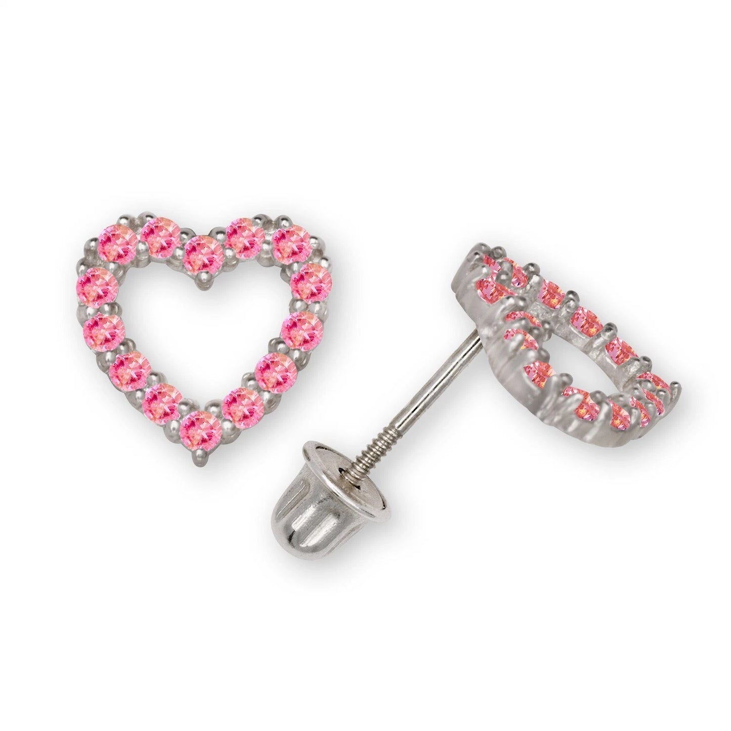 14K Yellow & White Gold Beautiful Large CZ Heart Shaped Stud Earrings for Women
