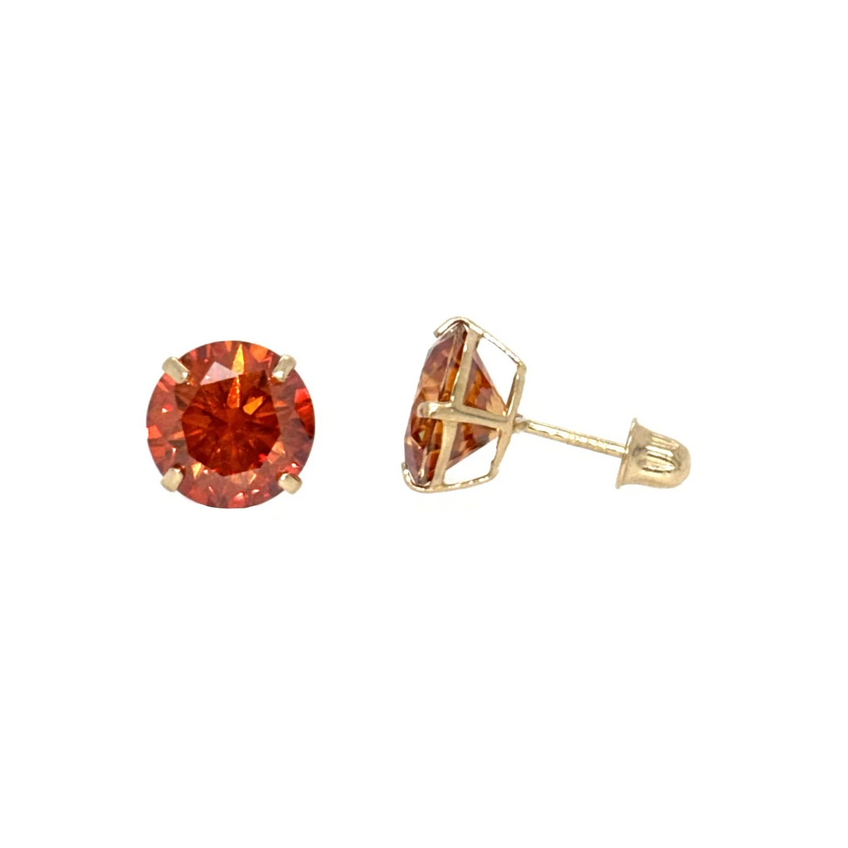14K Gold GRA Certified D-VVS1 Round Orange Moissanite  Studs Earrings Screw Back