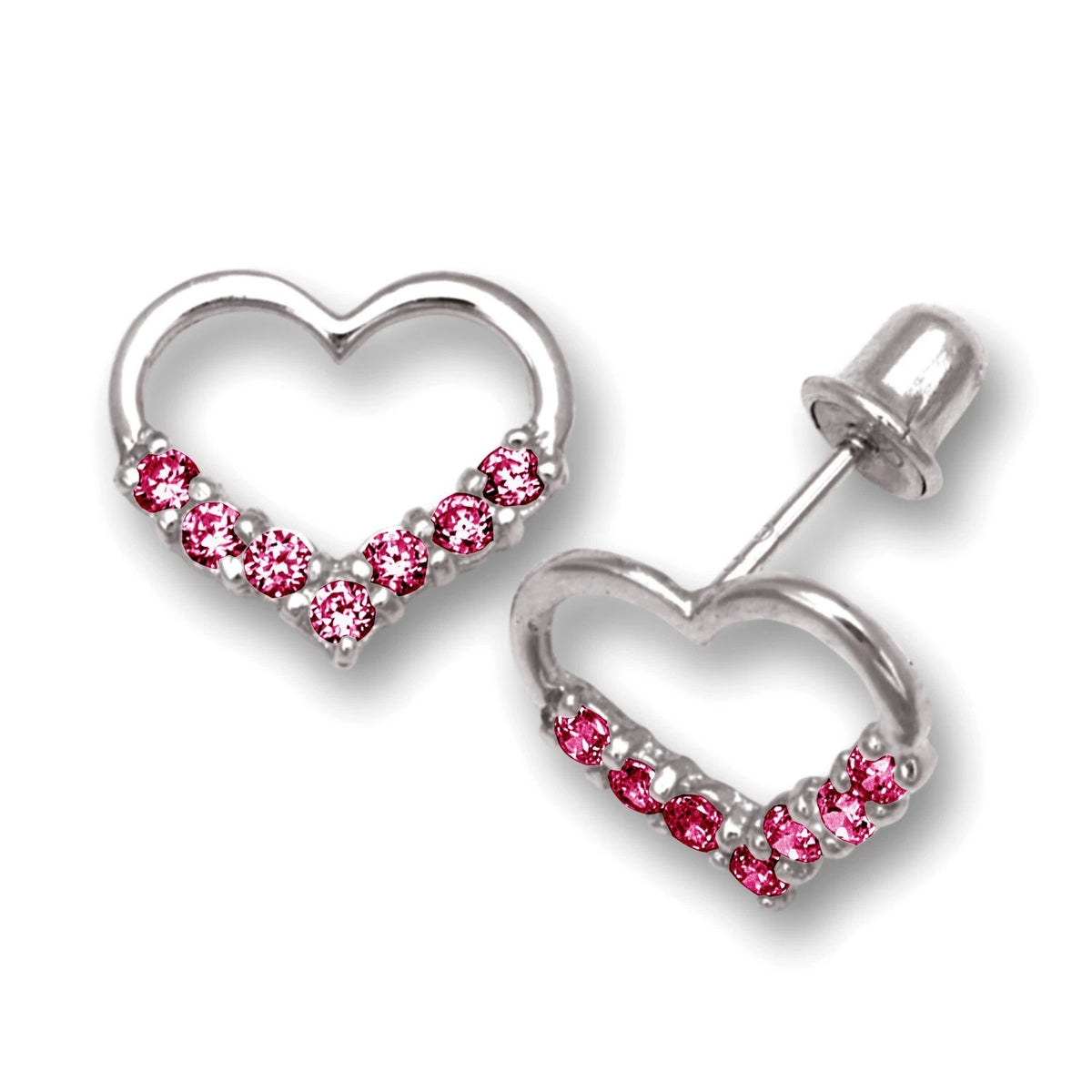 14K Yellow & White Gold Heart Screw Back Earrings For Women
