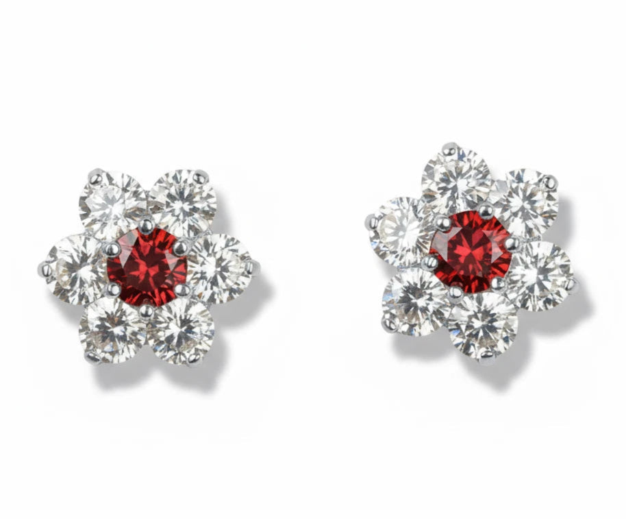 14k White Gold Beautiful Flower Shaped Stud Screw Back Earrings for Women