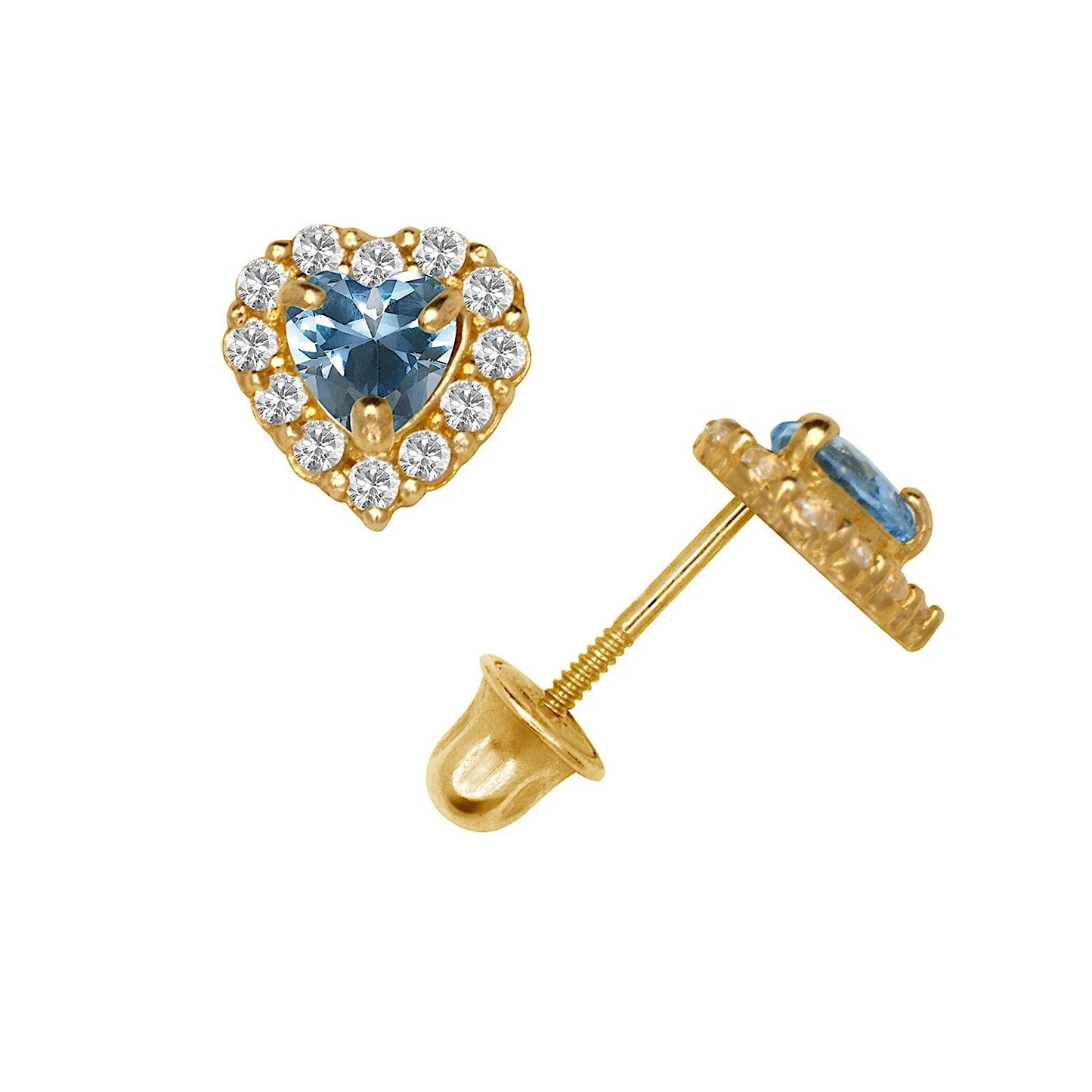 14K Yellow & White Gold Large Gorgeous CZ Heart Shaped Stud Earrings for Women