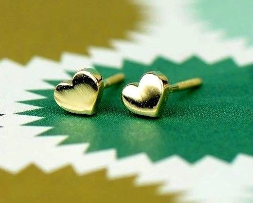 14K Solid White Yellow Gold Metal Heart Shape Stud Earrings
