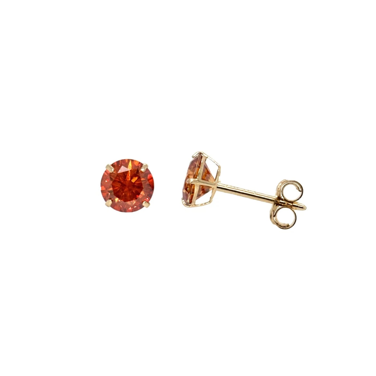14K Gold GRA Certified D-VVS1 Round Orange Moissanite Push Back Studs Earrings
