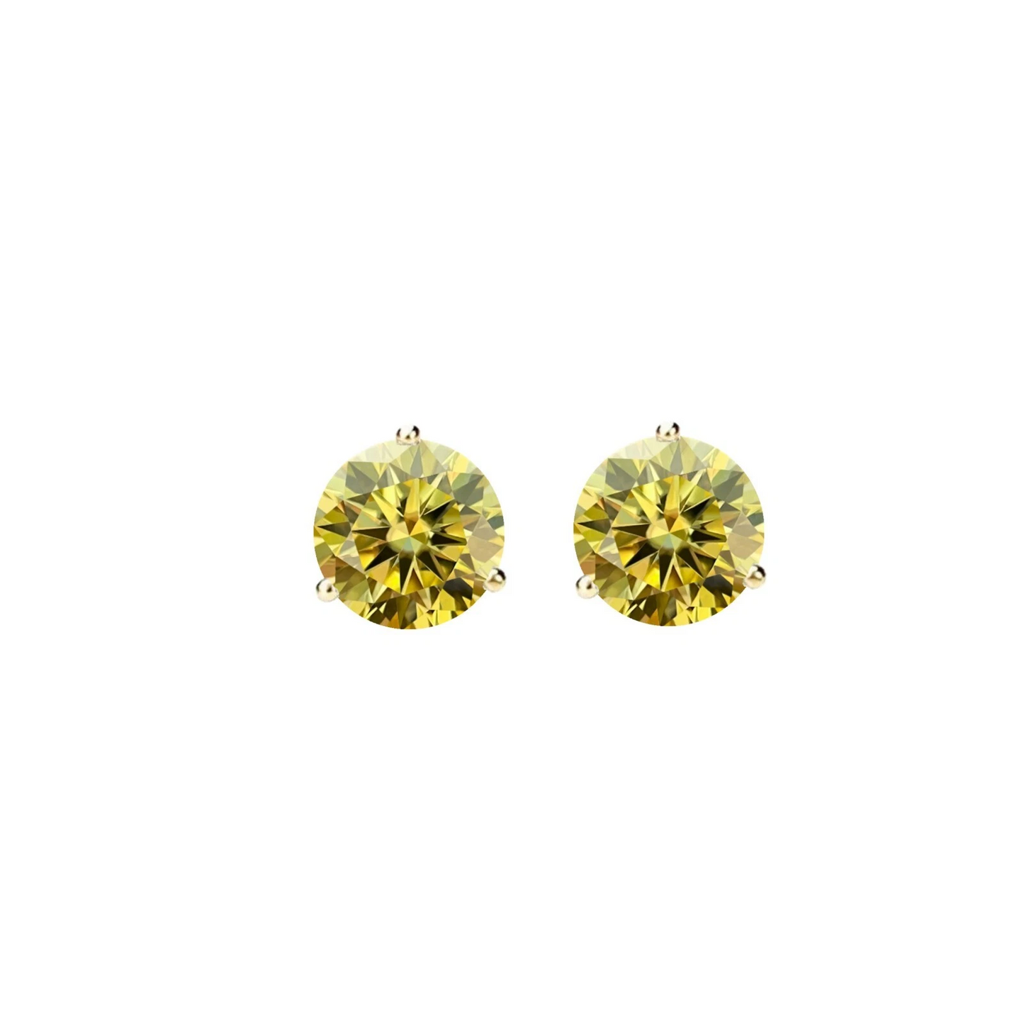 14K Gold GRA CertifiedD-VVS1 Lemon Yellow Moissanite Screw Back Stud Earrings