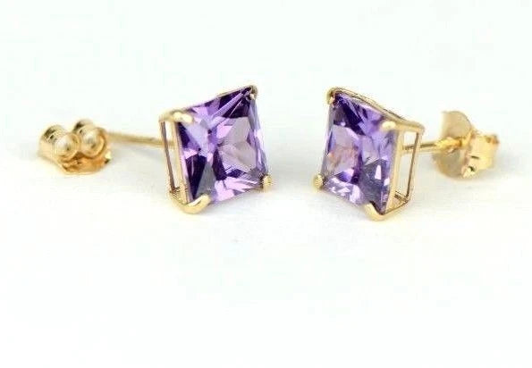 14k Yellow Gold Solid Square Princess Cut Birthstone 6MM CZ Stud Earrings