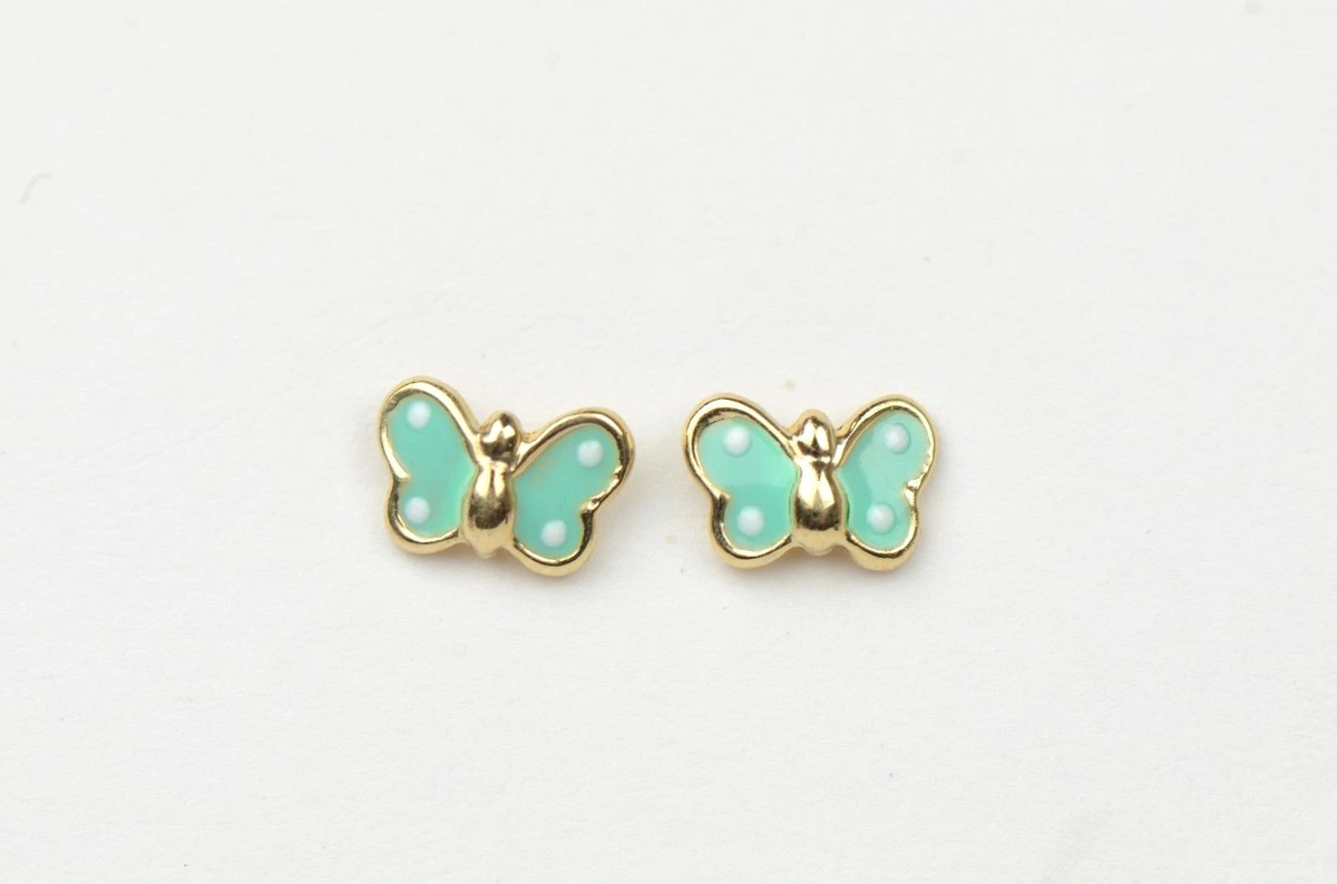 Gold 14k Yellow Enamel Butterfly Baby Earrings with Screw Back