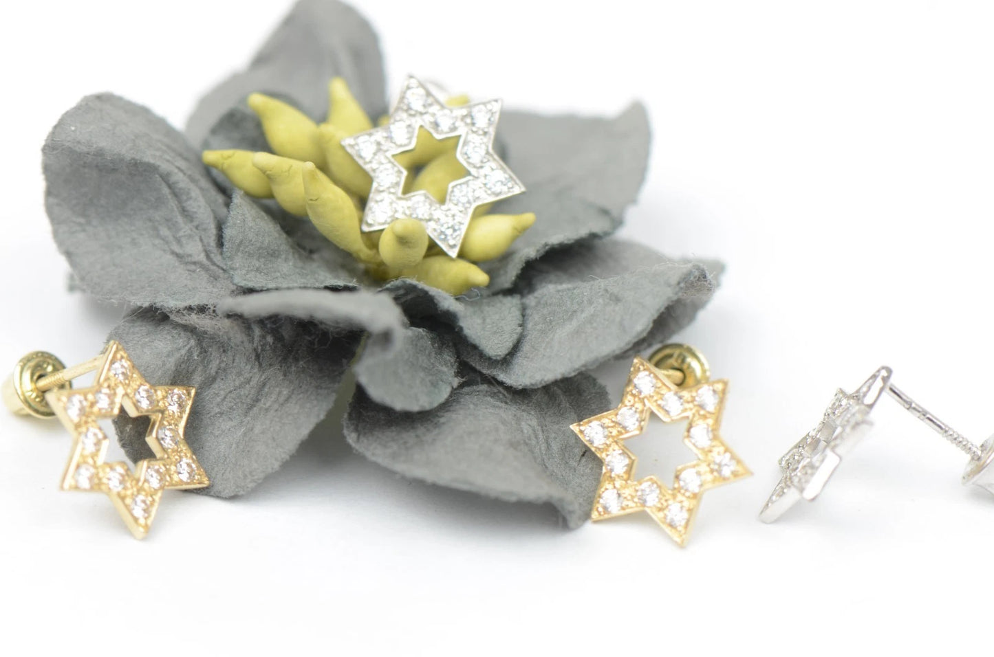 14k Yellow Gold Star of David Stud Earrings