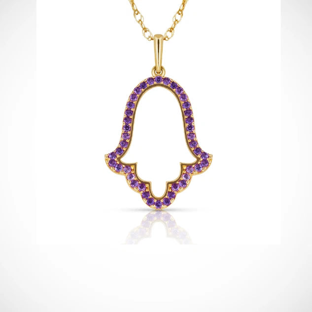 Hamsa Hand Evil Eye Charm Pendant For Women Simulated CZ Crystal 14k Yellow Gold