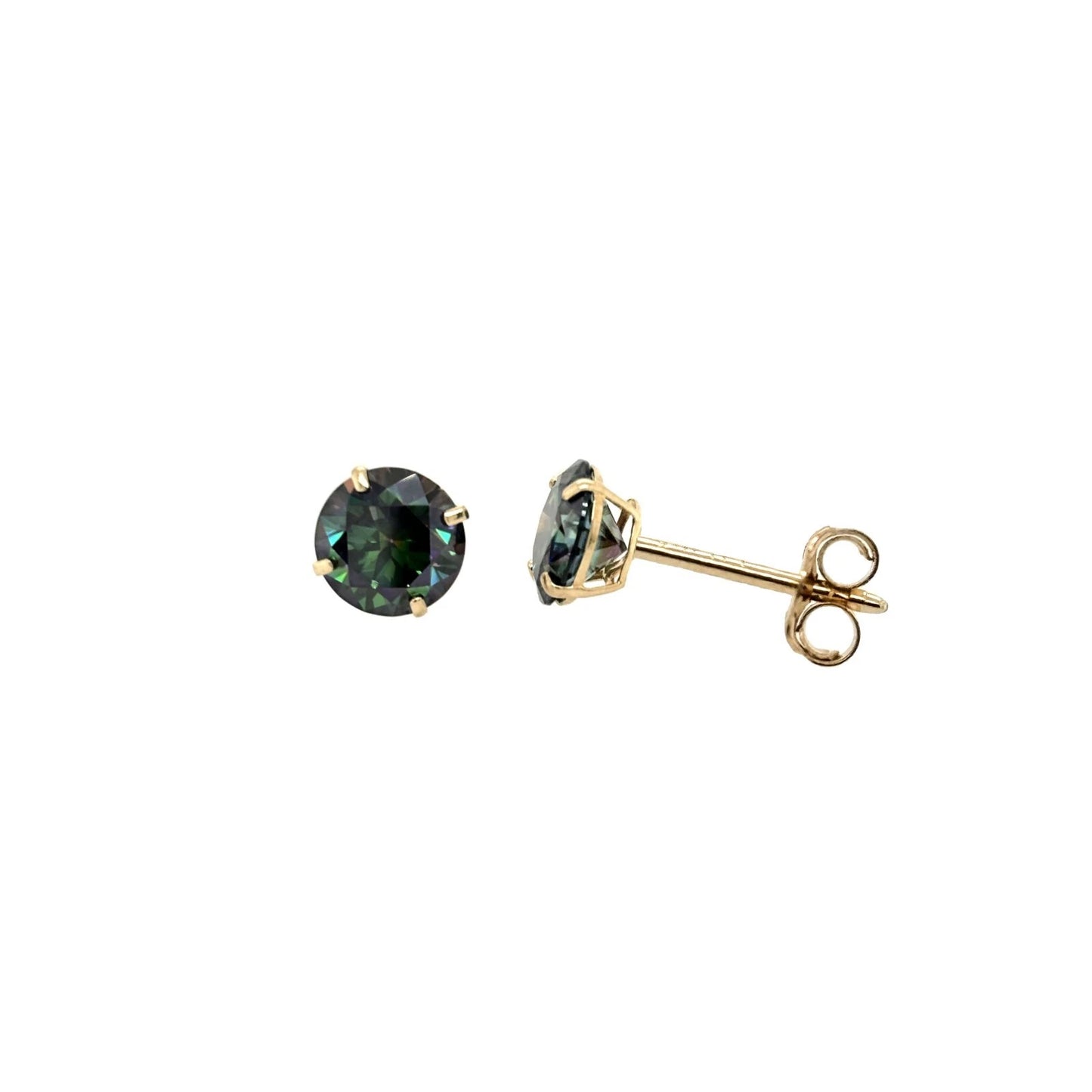 14K Gold GRA Certified D-VVS1 Rainbow Green Moissanite Studs Earrings Push Back