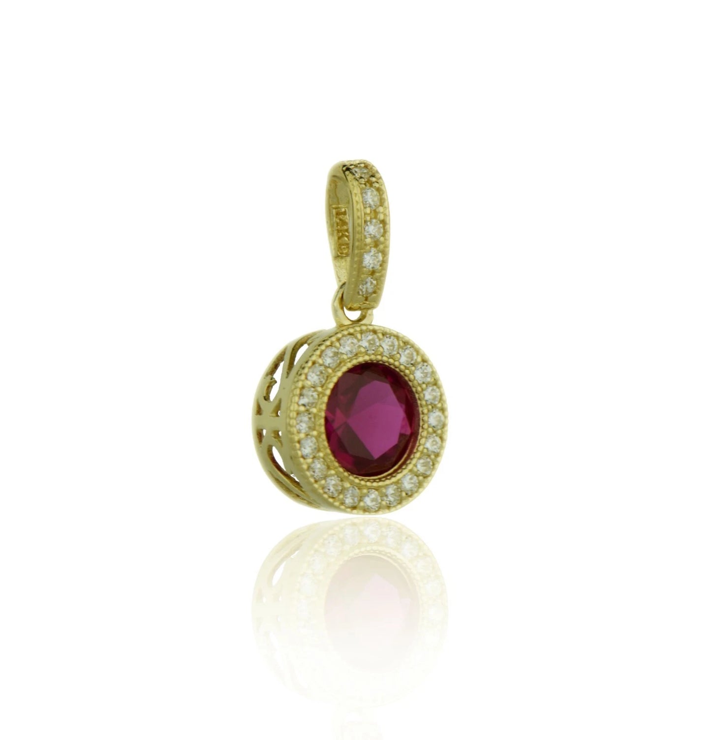 14k Yellow Gold CZ Halo Round Pendant