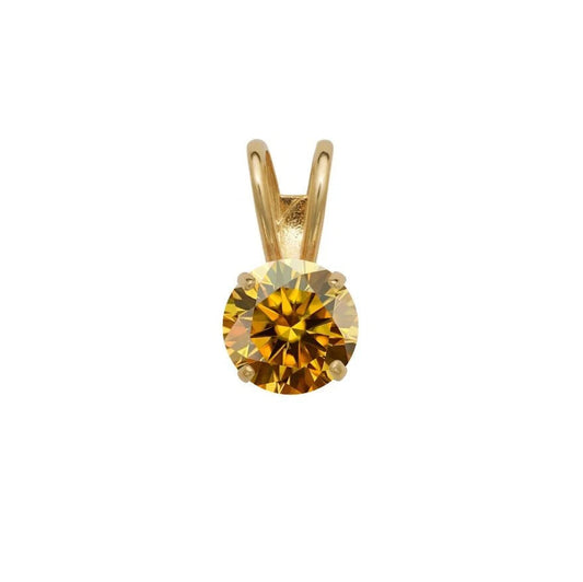 14K Gold GRA Certified D-VVS1 Round Champagne Moissanite Pendant