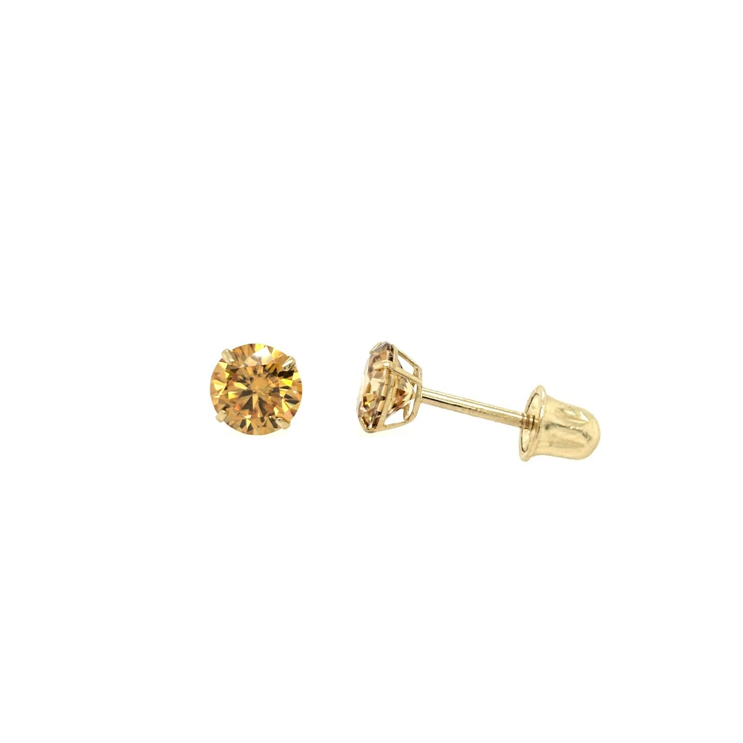 14K Gold GRA Certified D-VVS1 Round Champagne Moissanite ScrewBack Studs Earrings