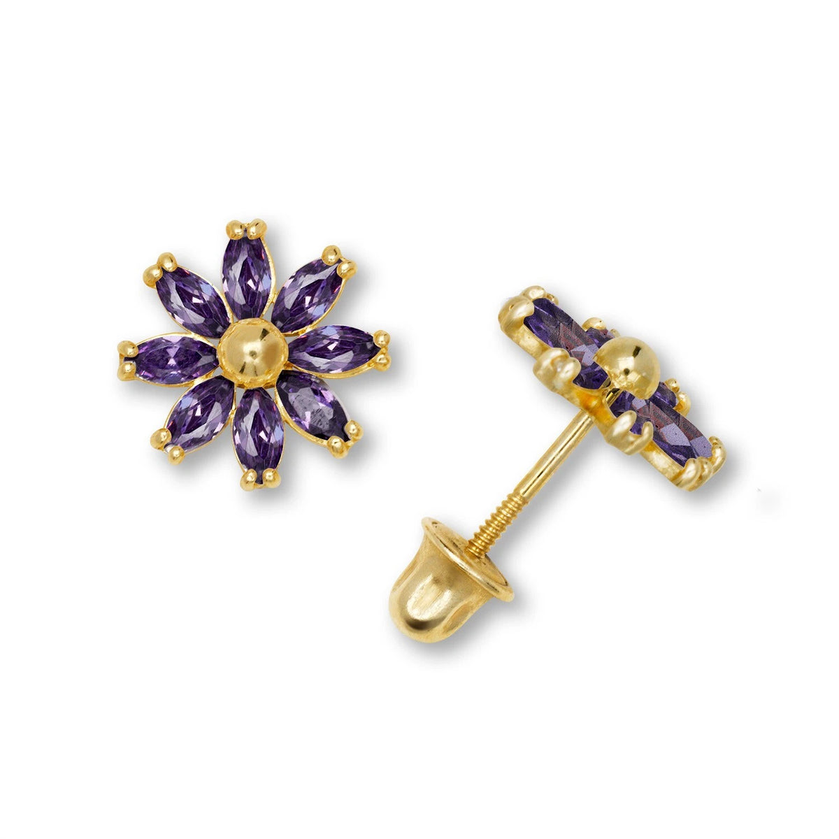 14K Yellow & White Gold Flower Pretty Earrings for Women